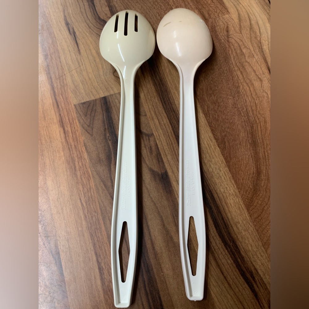 Vintage Tailor Made Nylon Almond Utensils 11.5" Slotted Spoon & Spoon Lot 2 USA - Picture 4 of 8